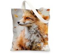Artistic Canvas Tote Bags, Fox Design Reusable Grocery Bags, Lightweight Washable Shoulder Strap Canvas Bags for Gym Outdoor Travel Beach Picnic 13x15 Inch