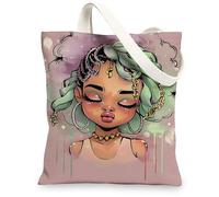 Artistic Canvas Tote Bags, Funky Graphic Design Reusable Shopping Bags, Chic Stylish Lightweight Washable Shoulder Strap Ca, Peach, 13x15 Inch
