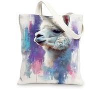 Artistic Canvas Tote Bags, Llama Design Reusable Grocery Bags, Lightweight Washable Shoulder Strap Canvas Bags for Gym Outdoor Travel Beach Picnic 13x15 Inch