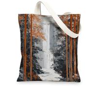 Artistic Canvas Tote Bags, Nature Waterfall Pattern Reusable Grocery Bags, Lightweight Washable Shoulder Strap Canvas Bags for Gym Outdoor Travel Beach Picnic 13x15 Inch