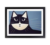 Artistic Cat Abstract H1022 Framed Print for Living Room Bedroom Home Office Décor, Wall Art Picture Ready to Hang, Black A4 Frame (34 x 25 cm)