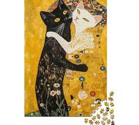 Artistic Cat Couple 1000 Pieces Classic Jigsaw Puzzle Sturdy Cardboard for Adults Kids 8-12 Home Decor Wall Art Indoor Leisure Mind Challenge Puzzle 52x38cm/1000pcs