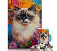 Artistic Cat Oil Painting 1000 Piece Jigsaw Puzzle for Adults Teens,Challenging Game And Family Play with Fully Interlocking Randomly Shaped Pieces (75x50cm)