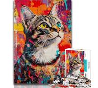 Artistic Cat Oil Painting Jigsaws Puzzles 1000 Pieces for Adults Gifts,Challenging To Complete But Fun And Humorous Birthday Present,Gifts,Wall Art (38x26cm)
