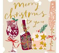 Artistic Christmas Card Gold Foiled Cocktails Merry Christmas Xmas Greetings