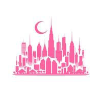 Artistic City Skyline Silhouette Lettering Decals 64x83cm Multi Color Selection Pink