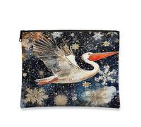 Artistic Coastal Bird Cosmetic Bag, Winter Snowflake Travel Makeup Pouch for Women, Portable Canvas Zipper Organizer 7x9 Inch