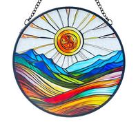 Artistic Colorful Sunrise Stained Glass Suncatcher - Window Wall Hanging Ornament Hand-Painted Glass Panel Sun Catcher - Decoration for Home Garden Christmas Party Wedding Housewarming Gifts