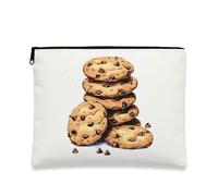 Artistic Cookies Makeup Bag, Fun Chocolate Chip Biscuits Cosmetic Travel Pouch for Women, Portable Small Canvas Zipper Organizer, for Festivals, White, 7x9 Inch, Cookies