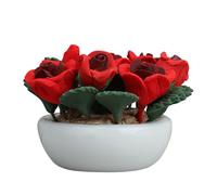Artistic Craftsmanship Small Roses in Ceramic Container Perfect for Small Display and Assembly, Crafts Miniatures Bush