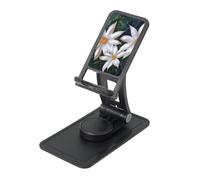Artistic Daisy Floral Prints Rotating Cell Phone Stand with 360° Swivel Base - Foldable Square Desk Phone Holder for iPhone 16 15 14 13 12 11,All Phones,Black