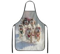 Artistic Dog-Themed Aprons for Cooking, Playful Canine Design Kitchen Apron, Fun Winter Holiday Cooking Bbq Gardening Adult, White, 24x31 Inch