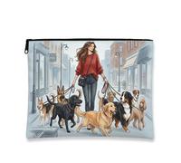 Artistic Dog Walking Cosmetic Bag, Casual Dog Pattern Travel Makeup Pouch for Women, Portable Zipper Organizer, Everyday Skincare Toiletry Bag, Red, 7x9 Inch, Dogs