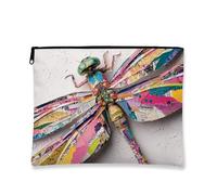 Artistic Dragonfly Makeup Bag, Colorful Paper Collage Cosmetic Travel Pouch for Women, Portable Small Zipper Organizer, Gift Toiletry Bag, Perfect for Festivals, colorful, 7x9 Inch, Dragonfly
