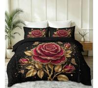Artistic Duvet Cover King 220 x 230 cm, Soft Brushed microfiber Bedding Set with 2 Pillowcases, Minimalist Aesthetic Red Rose Comforter Cover with Zipper Closure and 8 Ties, Red