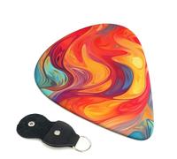 Artistic effect colorful Guitar Picks 6 Pcs, 0.96mm Thickness Celluloid Plectrum with Leather Picks Holder, Personalized Guitar Pick for Bass Electric Acoustic Guitars Lovers Gift