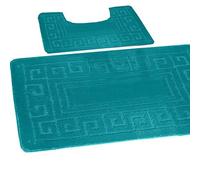 Artistic Fashionista 2Pcs Luxury GREEK STYLE Bath Set Non Slip and Absorbable 100% Polypropylene Washable Pedestal Mat and Bath Mat Bathroom Rug (Teal)