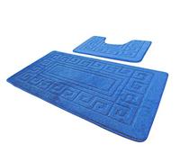 Artistic Fashionista 2Pcs Luxury GREEK STYLE Bath Set Non Slip and Absorbable 100% Polypropylene Washable Pedestal Mat and Bath Mat Bathroom Rug (Blue)