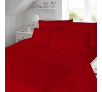 Artistic Fashionista Limited 100% Brushed Cotton Plain Colour Flannelette Fitted & Flat Sheet & Matching Housewife Style Pillowcases SET for Single, Double, King Size Bed (King, Red)