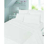 Artistic Fashionista Limited 100% Brushed Cotton Plain Colour Flannelette Fitted & Flat Sheet & Matching Housewife Style Pillowcases SET for Single, Double, King Size Bed (Double, White)