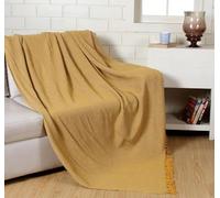 Artistic Fashionista Limited 100% Cotton HERRINGBONE Fringed Super Soft Woven Three-Seater Sofa Bed Throw Blanket Bedspread Settee Cover 90” x 100” (225cm x 254cm) (Yellow)