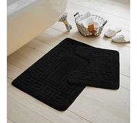 Artistic Fashionista Limited 2 Pieces GR ath Mat Rugs for Bathroom - Non Slip Anti Mould Bath Mat Set - Soft - Extra Water Absorbent Pedestal Ultra Plush Bathroom Mats Toilet Shower Set (Black)