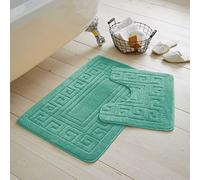 Artistic Fashionista Limited 2 Pieces GREEK Bath Mat Rugs for Bathroom - Non Slip Anti Mould Bath Mat Set - Soft - Extra Water Absorbent Pedestal Ultra Plush Bathroom Mats Toilet Shower Set (Teal)