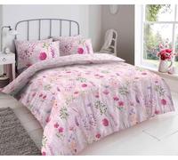 Artistic Fashionista Limited Easy Care Cotton Rich Printed Reversible Complete Bedding Set, Duvet Quilt Cover with Matching Fitted sheet & Pillowcases Bed Linen Set (Samantha Pink, King)