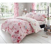 Artistic Fashionista Limited Easy Care Soft Duvet Cover Sets Blossom Floral Birds Flowers Reversible Duvet Quilt Cover Sets Pillowcases Bedding Set, Single Double King SuperKing (Pink, Super King)