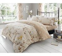 Artistic Fashionista Limited Easy Care Soft Duvet Cover Sets Blossom Floral Birds Flowers Reversible Duvet Quilt Cover Sets Pillowcases Bedding Set, Single Double King SuperKing (Natural, Single)
