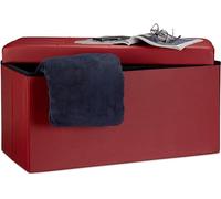 Artistic Fashionista Limited Faux Leather Ottoman Storage Box with Lid, Multi-Purpose Foldable Footstool Rest Seat Storage Stool Toys box Chest Bench Blanket Linen Laundry Box (Red, Large - 76x38cm)