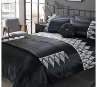 Artistic Fashionista Limited Luxurious Sequence Lace Black Silver MABEL Duvet Cover Sets Quilt Cover Bedding Sets with Matching Pillowcases, Bed Runner, Single, Double, King, Super King (Super King)