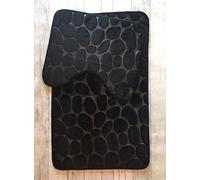Artistic Fashionista Limited Luxury MEMORY FOAM PEBBLE BATH MAT SET Non-Slip, Absorbable & Washable Pedestal Mat and Bath Mat Bathroom Rug (Pebbles - Black)