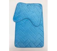 Artistic Fashionista Limited Luxury MEMORY FOAM PEBBLE BATH MAT SET Non-Slip, Absorbable & Washable Pedestal Mat and Bath Mat Bathroom Rug (Blocks - Aqua)