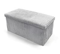 Artistic Fashionista Limited Ottoman Storage Box CORDUROY Folding Footstool Rest Seat Storage Stool Toys Chest Bench Blanket Linen Laundry Box (Large - 76x38cm, Silver Grey)