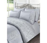 Artistic Fashionista Limited Premium Embroidered AMARA Duvet Cover Sets Quilt Cover Bedding Set with Matching Pillowcases, Bed Runner Bed Set - Single, Double, King, Super King (Silver, Double)