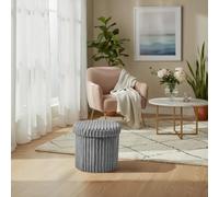 Artistic Fashionista Limited Round Ottoman Storage Box with Lid - Foldable Ribbed Linen Footstool & Seat | Multifunctional Blanket Box, Toy Chest, Laundry & Living Room Storage Bench (Grey)