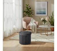Artistic Fashionista Limited Round Ottoman Storage Box with Lid - Foldable Ribbed Linen Footstool & Seat | Multifunctional Blanket Box, Toy Chest, Laundry & Living Room Storage Bench (Charcoal)