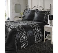 Artistic Fashionista Luxurious Silk Polyester SHIMMER Design Duvet Quilt Cover Bedding Set With Pillowcases - Bed Runner Available And Sold Separately! (Black, Super King Size Duvet Cover Set)