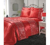 Artistic Fashionista Luxurious Silk Polyester SHIMMER Design Duvet Quilt Cover Bedding Set With Pillowcases - Bed Runner Available And Sold Separately! (Red, King Size Duvet Cover Set)