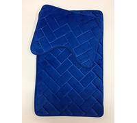 Artistic Fashionista Luxury MEMORY FOAM PEBBLE BATH MAT SET Non-Slip, Absorbable & Washable Pedestal Mat and Bath Mat Bathroom Rug (Blocks - Blue)