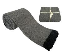 Artistic Fashionista Luxury Pure 100% Cotton HERRINGBONE Super Soft Woven Sofa Bed Throw Blanket Bedspread Settee Cover With Tasselled Edging (Extra Large 90"x100", Black)