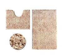 Artistic Fashionista* Luxury Zero Twist Teddy Anti Slip 2 Pcs Super Soft Bath Mat & Pedestal Set Water Absorbent Bathroom Rug & Toilet Set (Natural)