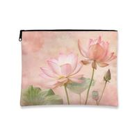 Artistic Floral Makeup Bag, Peach Water Lily Vintage Cosmetic Travel Bags for Women, Portable Small Canvas Zipper Pouch, Spa Gift Toiletry Bag Organizer, Peach, 7x9 Inch, Water Lily