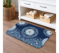 Artistic Floral Quick Dry Bath Mat, Abstract Navy Blue Water Pattern Absorbent Non Slip Shower Mat, Seasonal Washable Bath Rugs for Bathroom Toilet Restroom Decorative 20x32 Inch