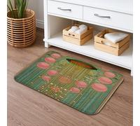 Artistic Floral Quick Dry Bath Mat, Vintage Green Peach Circles Absorbent Non Slip Shower Mat, Modern Memory Foam Washable Bath Rugs for Bathroom Toilet Restroom Decorative 20x32 Inch