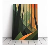 Artistic Forest No.1 Abstract Black, Green, Orange Canvas Wall Art Picture Print - Modern Home Décor Painting Framed - Ready to Hang Poster for Living Room Bedroom - 24x16 Inch