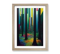Artistic Forest No.3 Abstract Framed Print for Living Room Bedroom Home Office Décor, Wall Art Picture Ready to Hang, Oak A3 Frame (34 x 46 cm)
