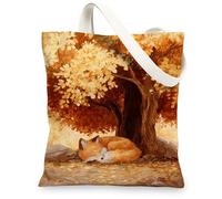 Artistic Fox Canvas Tote Bags, Nature-Inspired Lightweight Washable Shoulder Bags for Shopping Outdoor Travel Beach, Orange, 13x15 Inch