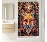 Artistic Fox Shower Curtain, Colorful Floral Pattern Bathroom Decor, Fall Winter Bohemian Waterproof Fabric Shower Curtain with Hooks 36x72 Inch